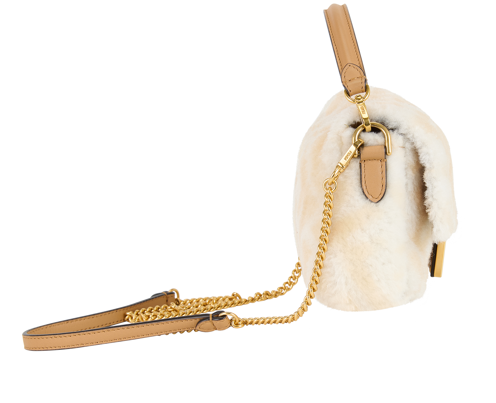 Zucca Mini Baguette Bag, &pound;1,400, Handbags, Cream, Shearling, Side view